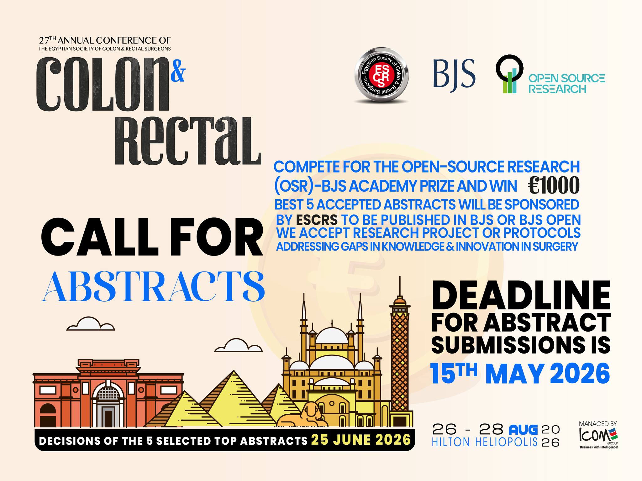 The BJS–OSRC session, to be held during the conference of the Egyptian Society of Colon and Rectal Surgeons on August 26–28, 2026