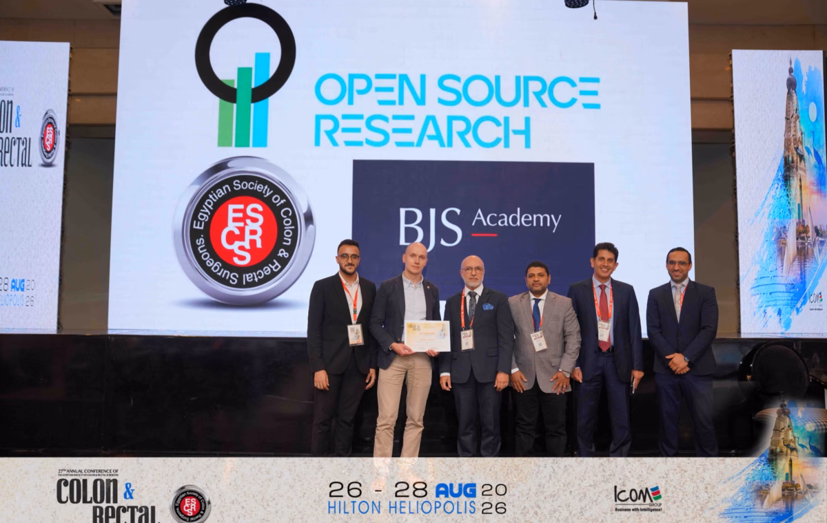 Speakers and organisers of the BJS-OSRC session on stage at the 27th Annual Conference of the Egyptian Society of Colon and Rectal Surgeons